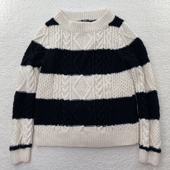 J. Crew Sweaters - J Crew Sweater Womens Medium Black Cream 100% Wool Handknit Cableknit